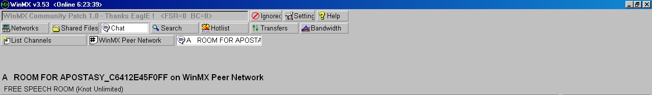 A ROOM FOR APOSTASY on WinMx p2p Network - the only Live! truly free speech anywhere!